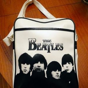 SOLD! The Beatles Memorabilia White Leather Tote Bag